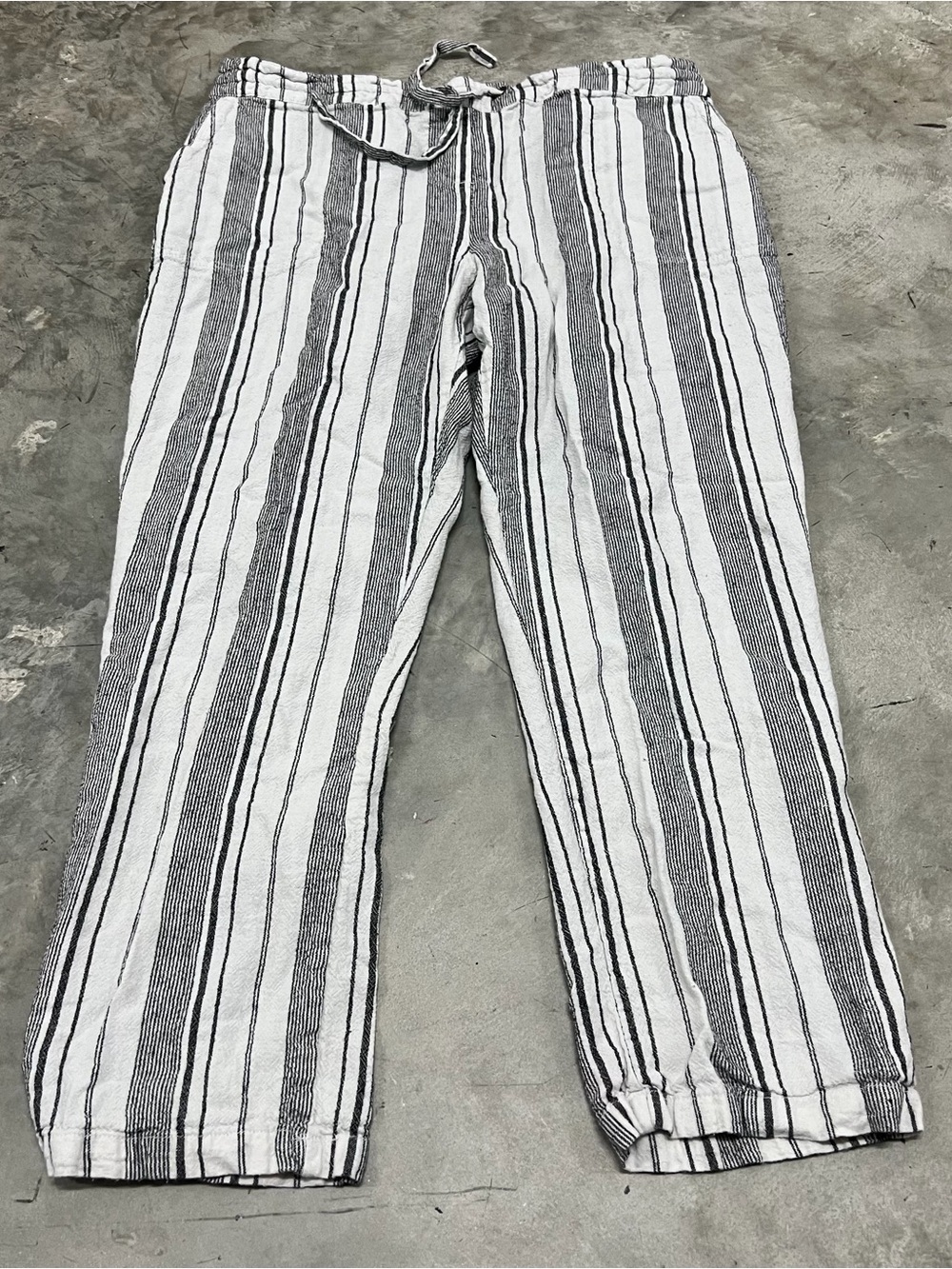 Per Se Women’s Striped Drawstring Pants Size XL Linen Blend Casual Relaxed Fit